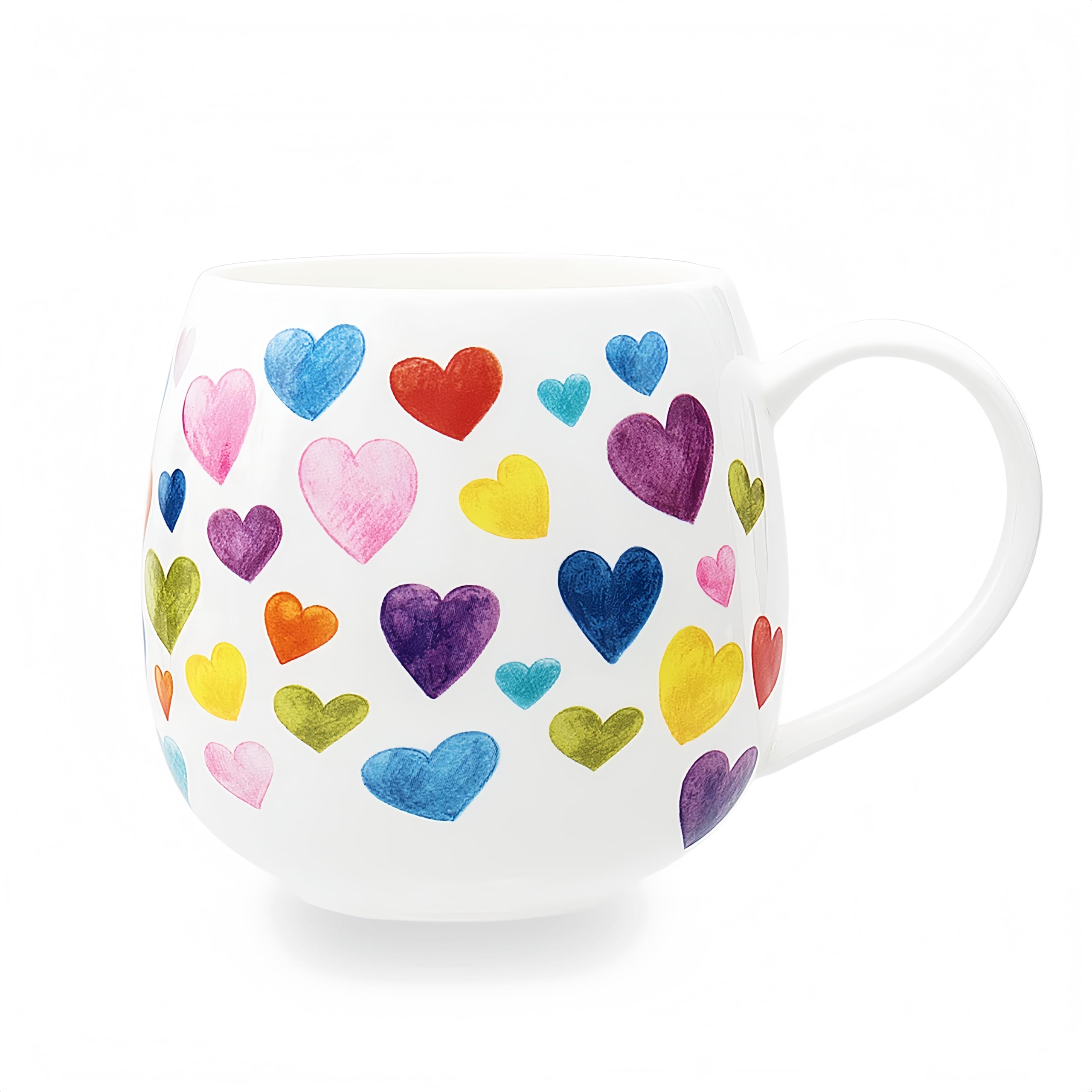 Cute Heart Shaped Ceramic Coffee Tea Mugs, 13oz Bone China Coffee Mug Colorful Thankful Heart Coffee or Tea Café Cup, Perfect for Birthday Christmas Gifts