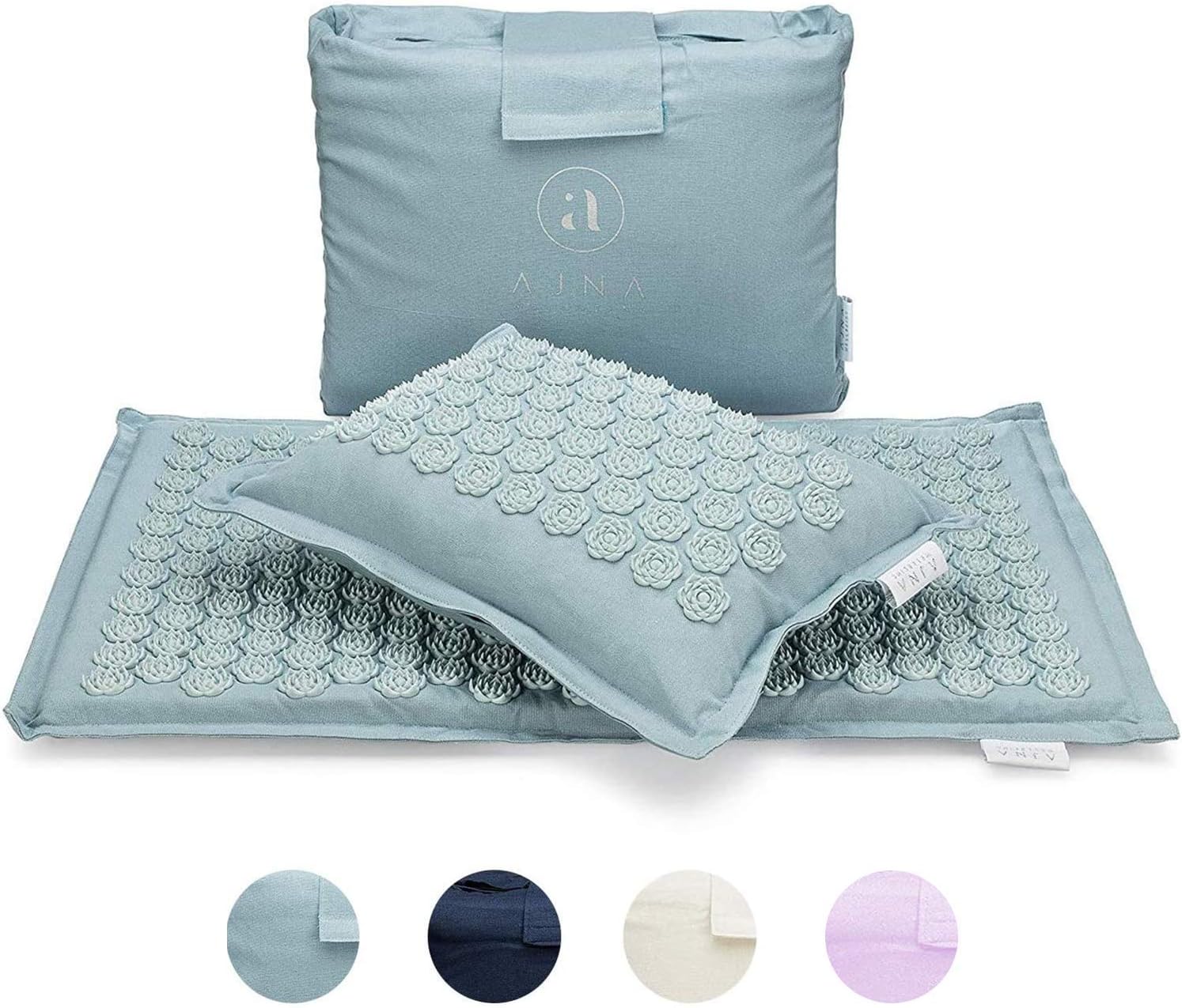 Ajna Acupressure Mat and Pillow Set - Ideal for Back Pain Relief and Neck Pain Relief - Advanced Stress Reliever - Muscle Relaxant - Free Tote Bag - Eco Lite (Sky Blue): Sports & Outdoors