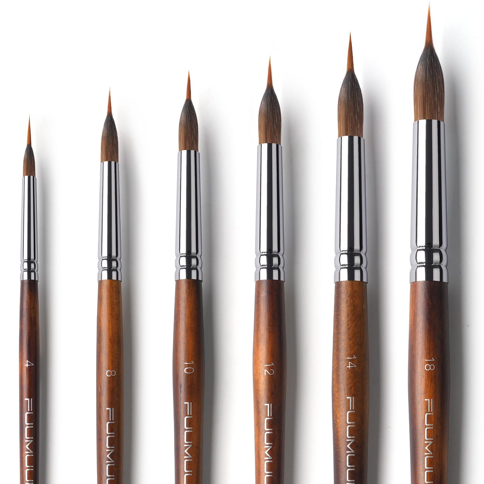 Watercolor Brushes Professional, Fuumuui 6Pcs Extended Needle Point Brushes Synthetic Extra Long Pinhead Brush with Sable Body for Fine Detailing - Watercolor Acrylic Gouache Inks Painting Image