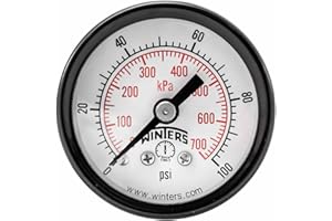 WINTERS INSTRUMENTS Winters 1-1/2 inch Dial Size, Economy Utility Dry Pressure Gauge, Brass Internals, Black Steel Case, Dual Scale 0-100 psi/kPa, 3-2-3% Accuracy, 1/8 inch NPT Back Mount, Multi Function Pressure Gauge