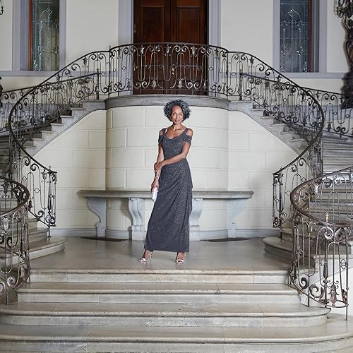 Alex Evenings Women's Long Cold Shoulder Dress (Petite and Regular