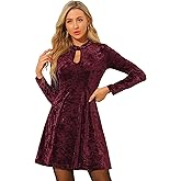 Allegra K Women's Keyhole Neck Dresses High Waist Long Sleeve Christmas Velvet Swing Mini Dress