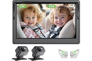 IPOZITO Car Camera for Baby Monitor for 2 Kids 5 inch Display HD 1080P Dual-Channel Baby Car Camera with IR Night Vision Adjustable Bracket Lengt Clear Wide View for Rear Facing Seat