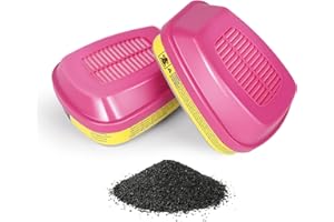 TIJITY 60923 Respirator Cartridge, Particulate Filter, for Half and Full Face Pieces, Effective Filtering Organic Vapors, Acid Gases and Particulates,1 Pair for Manufacturing, Laboratory, Construction