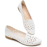 BABUDOG Womens Flats,Black and White Dress Flats with Flower Eyelets,Breathable Ballet Flats