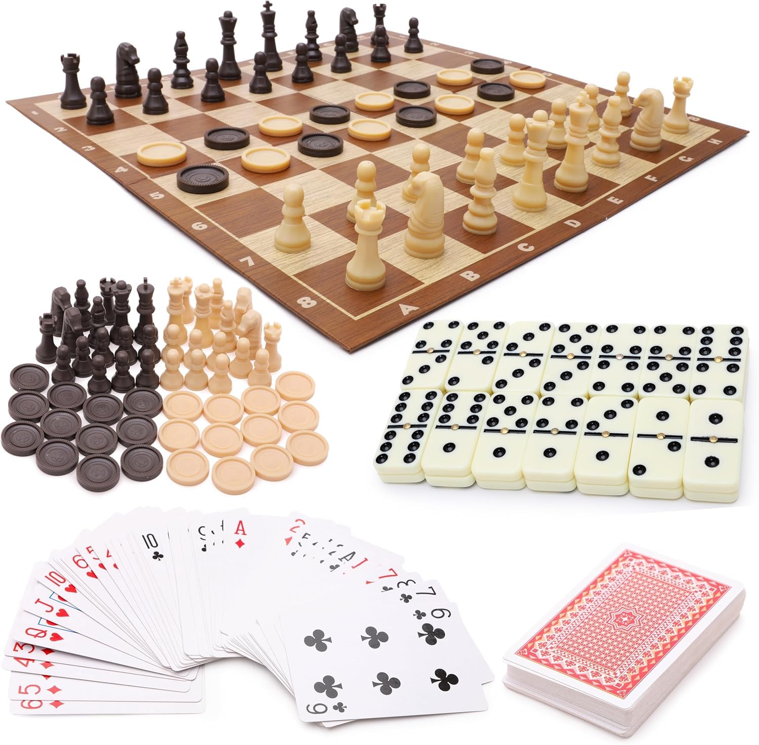Toyland® Ultimate Family Favourites Board Game Bundle - Dominoes, Cards, Chess, Checkers & Noughts & Crosses - Suitable Ages 3+