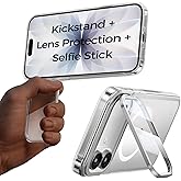 MAGIC JOHN for iPhone 17 Magnetic Case with Foldable Stand, Full Camera Protection, Handheld Selfie, Never Yellowing, Camera Control Button, Speaker dust-Proof, Drop Protection, Clear