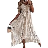 CUPSHE Women's Summer Dresses Sleeveless Lace Casual Tassel Beach Spaghetti Straps Flowy Maxi Sun Dress