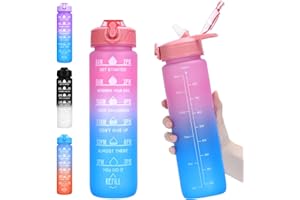 FLEEODAN Water Bottle with Straw, 32oz Motivational Water Bottles with Time Marker, LeakProof Tritan BPA Free,Sports Water Bottle with Handle for Women Man Gym Fitness Outdoor(Pink)