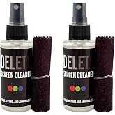 Delete Screen Cleaner Spray Kit 2 Pack 2oz Bottle, 12"x12" Microfiber Cloth | Streak-Free, Safe and Gentle Cleaning Formula, Multi-Purpose for Travel, Small TVs, Cameras, Laptops, Phones, Made in USA