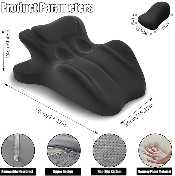 GROTOLY ERGONOMIC MEMORY FOAM WEDGE PILLOW, 27° ANGLED SUPPORT FOR NECK AND WAIST, MULTI-FUNCTIONAL MEMORY FOAM ERGONOMIC WEDGE PILLOW FOR READING & BACK SUPPORT (BLACK)