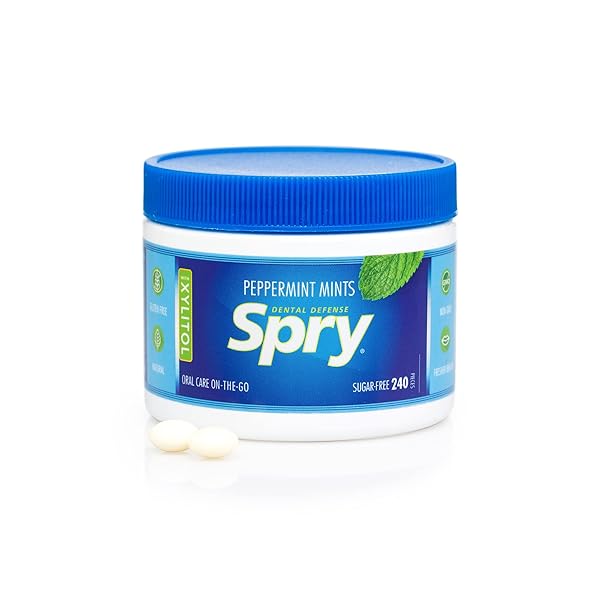 SPRY XYLITOL PEPPERMINT SUGAR FREE CANDY – PROMOTE ORAL HEALTH, INCREASE SALIVA PRODUCTION, STOP BAD BREATH, NON-GMO, GLUTEN-FREE, 240 COUNT (PACK OF 1)