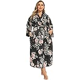 feslieacc Women's Floral Long Satin Robes Plus Size Long Silk Robes Peacock Floral Kimonos Sleepwear Dressing Gown
