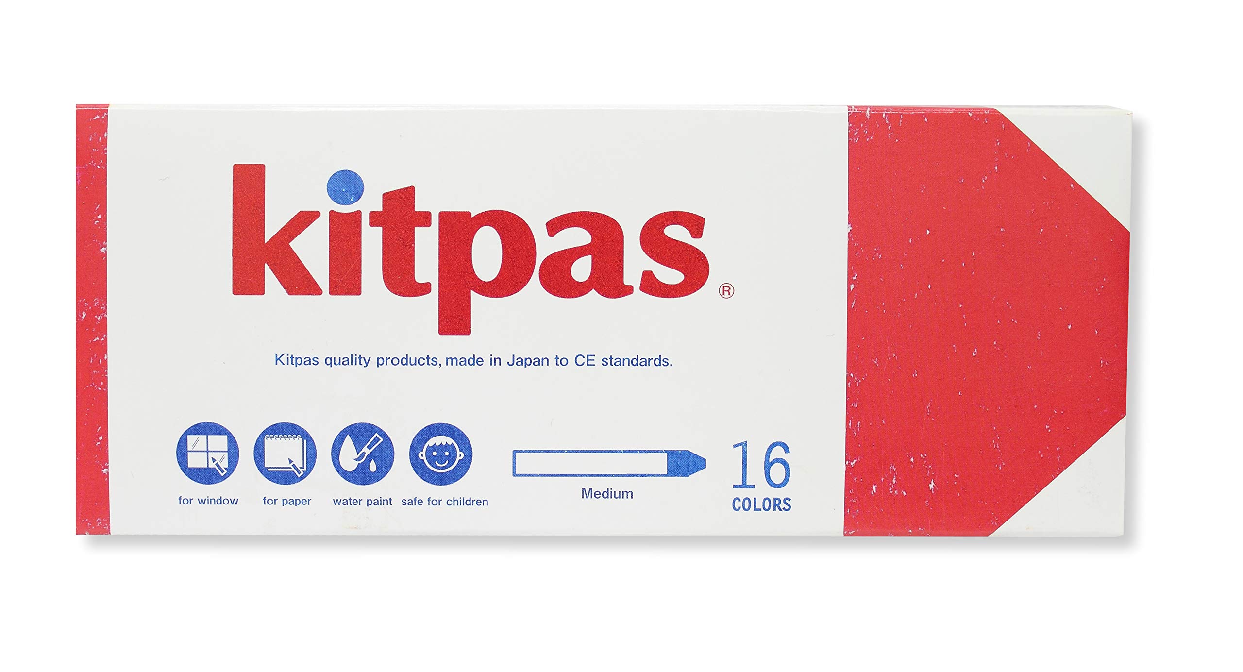 Kitpas Crayon Medium 16 Colours - Bright, Bold Crayons for Almost any Surface including Paper, Glass and Mirrors