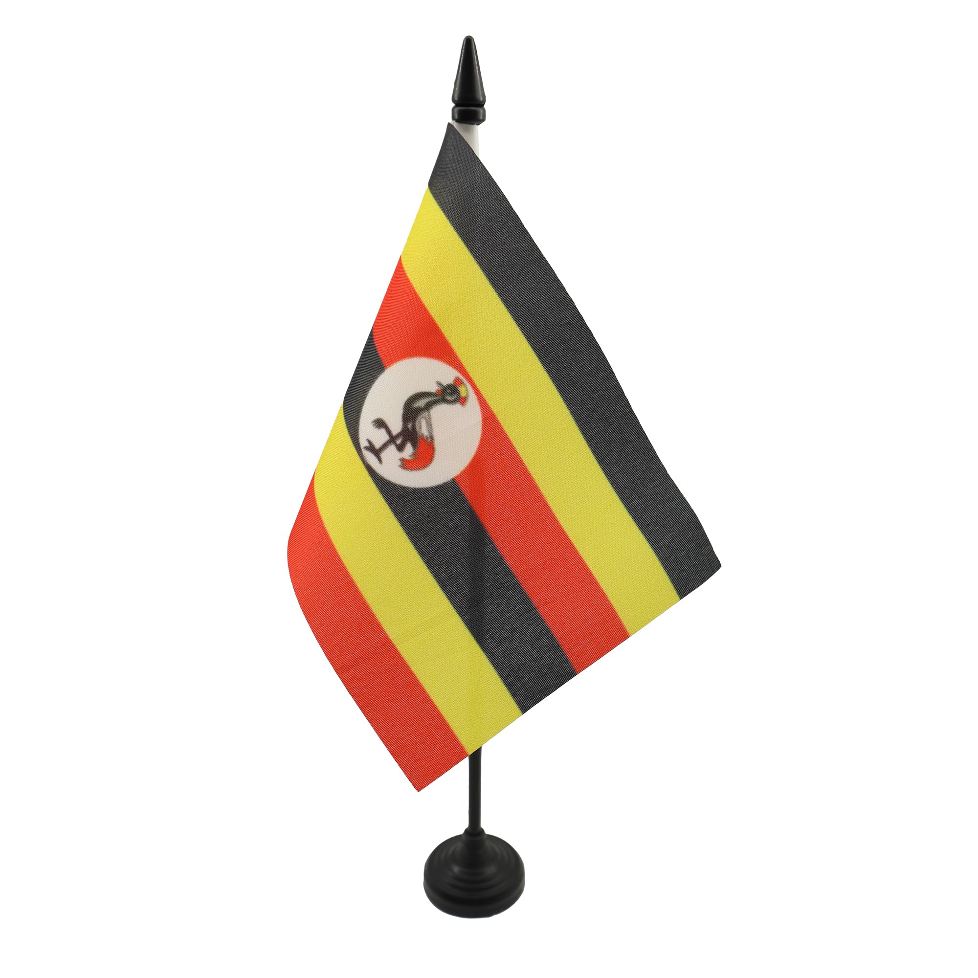 AZ FLAG - Uganda Table Flag 4'' x 6'' - Ugandan Office Mini Banner 100% Polyester 15 x 10 cm - Mini Desk Flag with 10'' Pole and Black Plastic Base