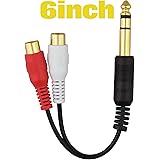 Fowod Y Splitter Adapter, 6.35 mm 1/4 inch Male Jack to Dual RCAF (RCA Female), 6 Inch, 24K Gold Plated Connectors,