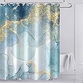 AWERT Teal Marble Shower Curtain for Bathroom Waterproof Quick-Drying Modern Abstract Shower Curtain Set with Hooks 72x72 Inch