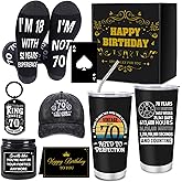 Keluna 70th Birthday Gifts for Men - 7Pcs 70 Years Old Mens Birthday Gifts Ideas, 20oz Tumbler, Funny Socks, Baseball Cap,Keychain, Bottle Opener, Candles, 70th Presents for Dad Granpa Husband Boss