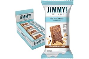 JiMMYBAR! Chocolate Peanut Butter Protein Bars 18g Protein Bar, 6g Low Sugar - 12 Count - 58g Health Bars - Functional Snack with Real Peanuts & Hand-Drizzled Chocolate