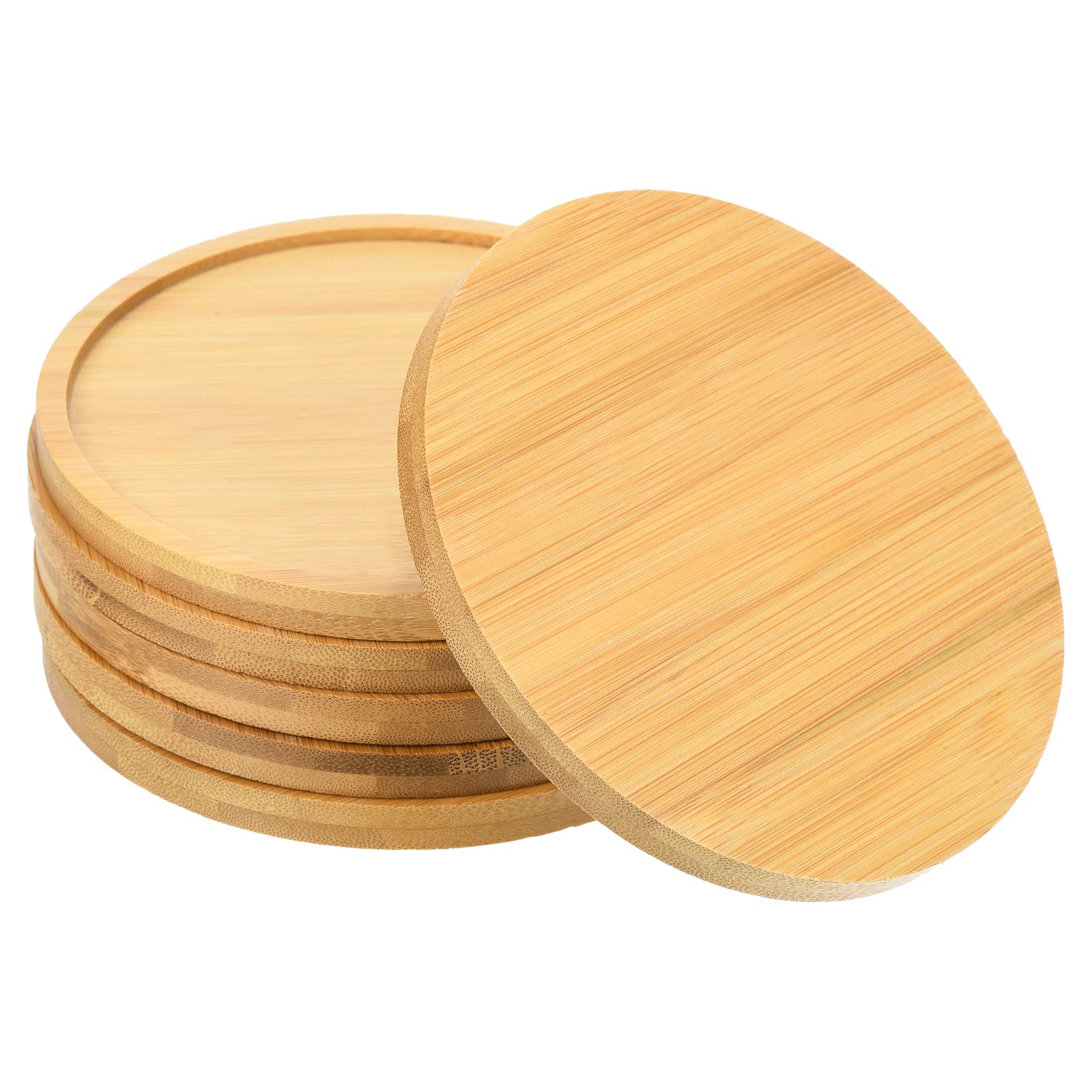 PATIKIL Plant Pot Saucer 5 Inch OD, 6 Pack Bamboo Round Flower Drip Tray for Home Indoor