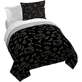 Jay Franco Hello Kitty Stars Queen Comforter Set - 7 Piece Bedding Includes Sheet Set & Pillow Covers - Super Soft Zodiac Black & Gold Bedding