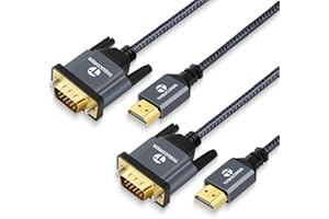 Thsucords HDMI to VGA Cable 6.6FT 2 Pack(2M). Gold Plated Braided HDMI to VGA Adapter Cable (Male to Male) for Computer, Desk