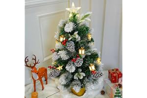 MSPRLS Prelit Christmas Tree 3ft | Flocked Christmas Tree Prelit with Unique Fiber Optic Lights & Decorations | Pretty Decorations and Branches | Full Lush Realistic - Add Classic Touch to Holiday