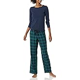 Amazon Essentials Women's Lightweight Flannel Pant and Long-Sleeve T-Shirt Sleep Set