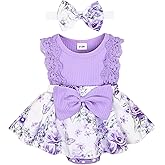 KAFIREN Baby Girl Clothes Newborn Romper Dress Infant Lace Ruffle Sleeveless Summer Outfits with Headband 0-12 Months