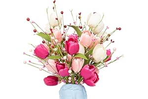 VioletEverGarden Valentines Day Decorations, 6 Pack Artificial Flowers 17inch Valentine’s Day Picks with Tulip Berry for Valentine’s Day Wedding Party Center Pieces Decoration