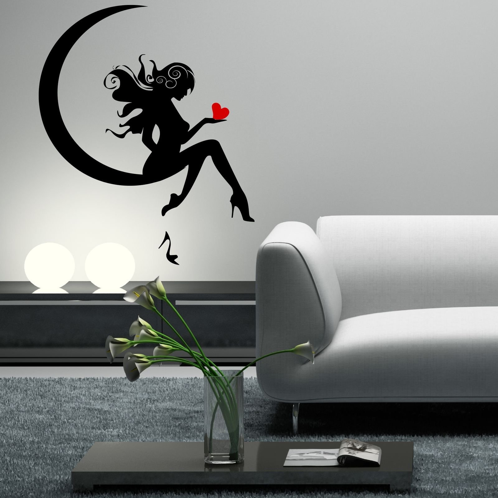 Fairy Moon Heart Shoe Pin Up Girl Wall Sticker Decal Transfer Mural Stencil Art WSD591