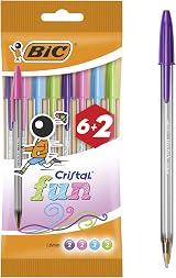 BIC Cristal Fun Pens Pack 8 Multicolor 1.6 mm Tip Hexagonal Design view 1