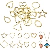 Boutigem 20Pcs Alloy Open Back Bezel Pendants Love Heart Star Oval Rhombus Flower Shape Golden Hollow Frame Charms Geometric Open Back Frame Metal Dangle Charms for DIY Resin Jewelry Making