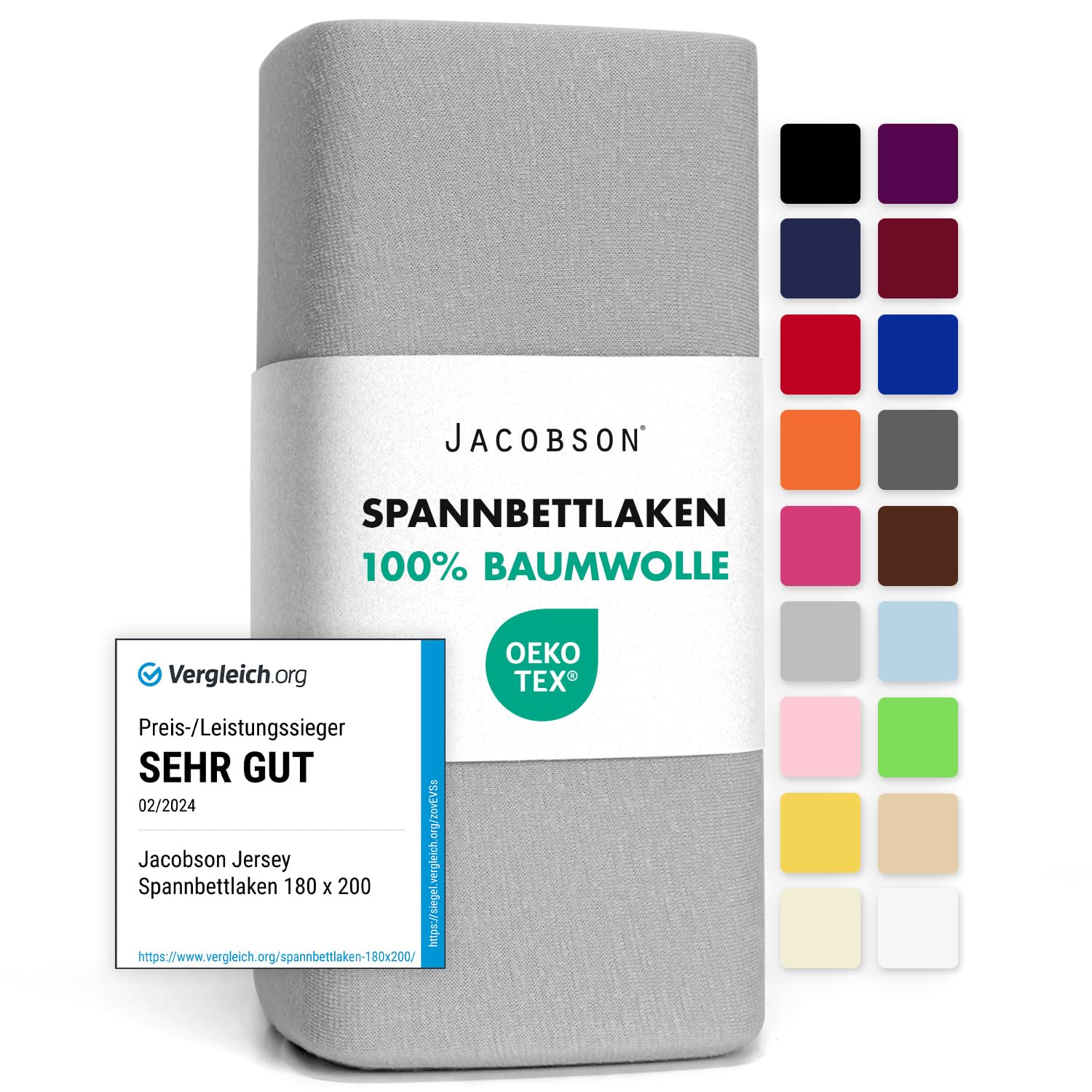 Jacobson Jersey Spannbettlaken Spannbetttuch Baumwolle Bettlaken (90x200-100x200 cm, Grau)