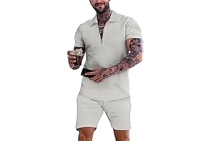 JVIIRTV Men's Short Sets Outfits 2 Piece Fashion Summer Clothing Men 1/4 Zip Golf Polo Shirt Men's Casual Sportswear