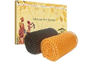 SPMKTBOZAI African Net Sponge Authentic, 2 Pieces African Exfoliating Sponge Real African Net Black Owned, African Bath Sponge Back Scrubber, Body Exfoliator Shower Bath Accessories (Black, Orange)