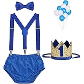 WELROG Baby Boys First Birthday Cake Smash Outfit Bow Tie Suspenders Bloomers Birthday Hat Sparkle Gold Set