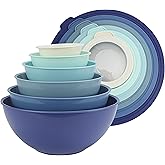 COOK WITH COLOR Mixing Bowls with TPR Lids - 12 Piece Plastic Nesting Bowls Set includes 6 Prep Bowls and 6 Lids, Microwave Safe (Blue)