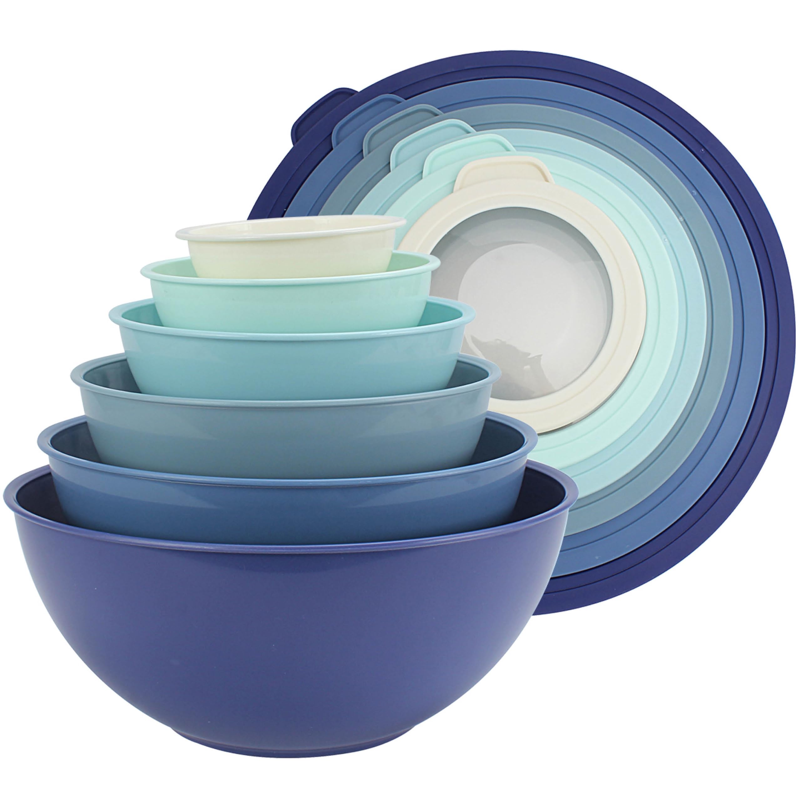 Photo 1 of COOK WITH COLOR Mixing Bowls with TPR Lids - 12 Piece Plastic Nesting Bowls Set includes 6 Prep Bowls and 6 Lids, Microwave Safe (Blue)