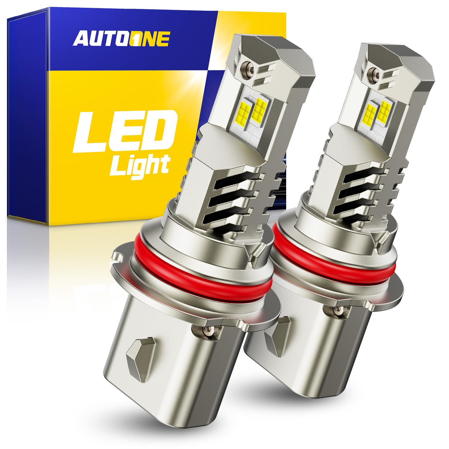 AUTOONE 9007 Bulb, 9 Times Brighter Ultra-Bright 6000K White HB5 Bulb, 1:1 Mini Size No Adapter Required, Plug N Play, Long Lifespan, No Flicker, 99% Compatibility, 2PCS Image