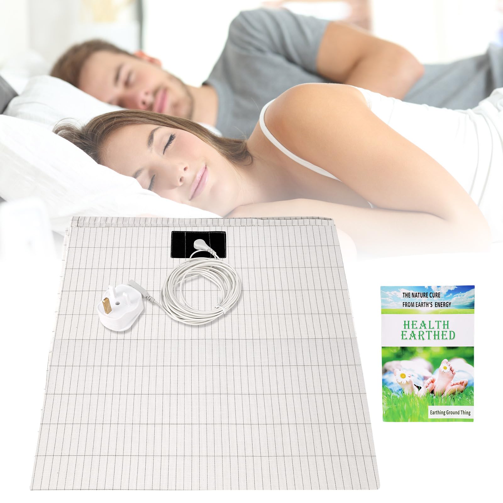 Grounding Well Mat, 68×132cm Grounding Mat Earthing UK Grounding Sheets UK Healthy Earth Energy Mat for Improved Sleep Reduced Anxiety Pain Inflammation Headache Relief Balance (White(cotton))