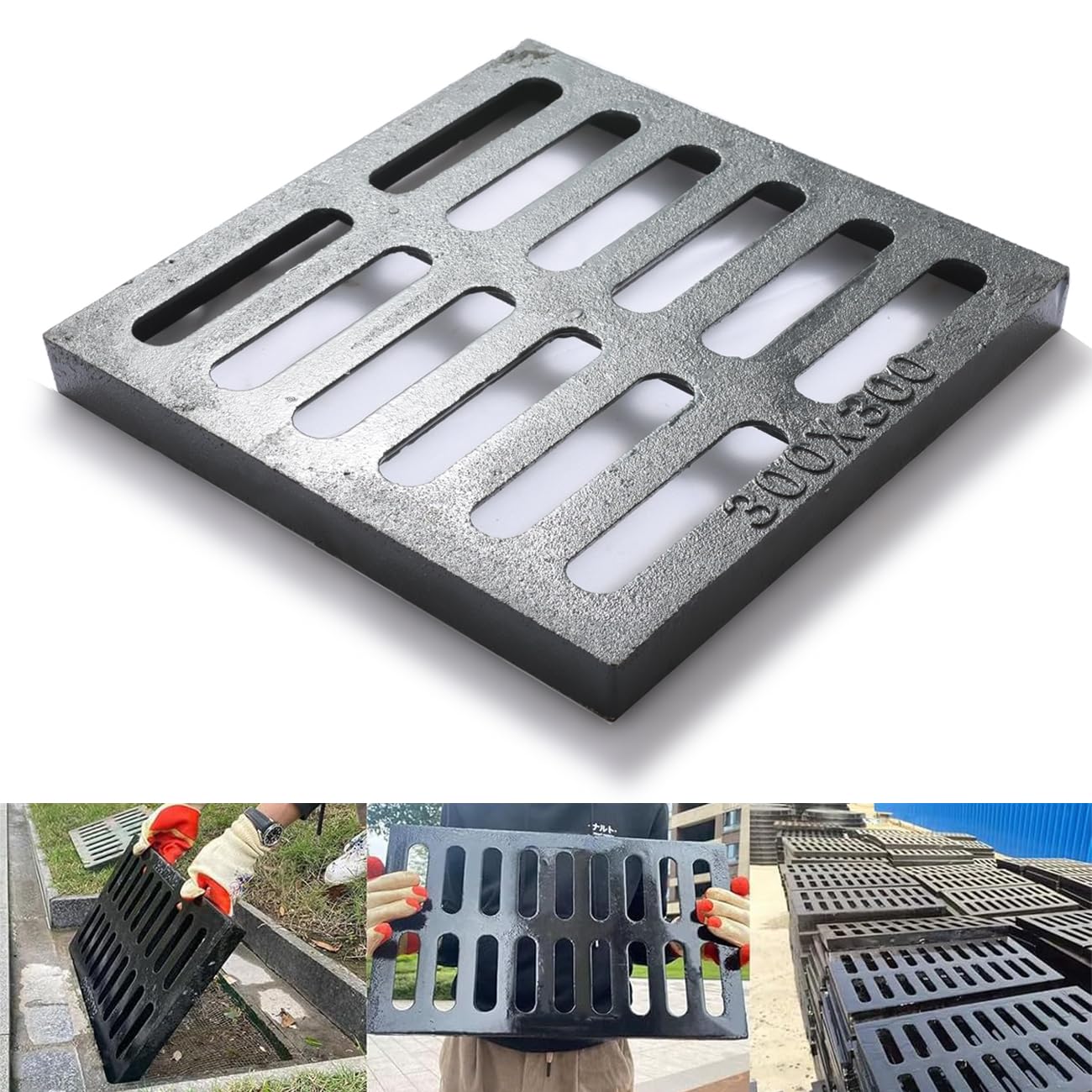 Photo 1 of Cast Iron Drain Grate, 12 * 12in Heavy Duty Outdoor Drain Cover, B125 Class Channel Grate, Metal Sewer Grate, Black Square Drainage Grate for Concrete Floor, Yard, Driveway & Garage.