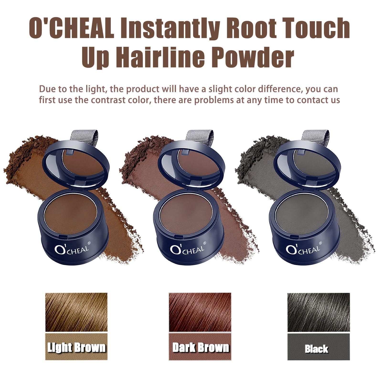 O'CHEAL Black Hairline Powder, Hair Loss Cover Up Powder, Hair Fibers for Thinning Hair, Instantly Root Touch Up Hair Color for Gray Hair Coverage, Sweatproof Hairline Shadow Powder for Men and Women