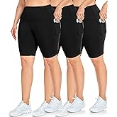 NEW YOUNG 3 Pack Plus Size Biker Shorts with Pockets for Women-High Waisted Workout Shorts