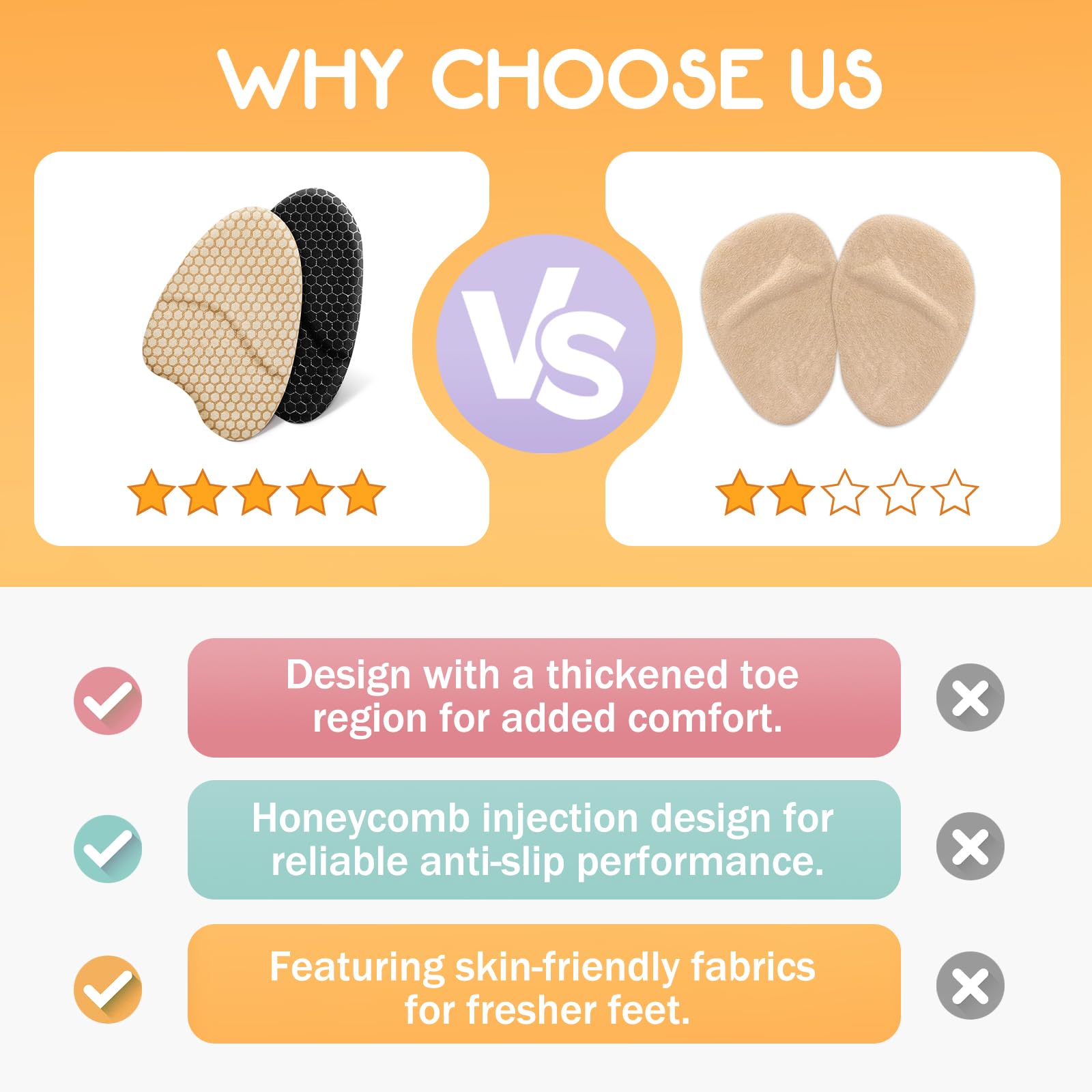 ZAIWOO Metatarsal Pads for Women, Ball of Foot Cushions, Heel Inserts, High Heel Comfort Pads (2 Pairs), Anti Slip, Invisible Design