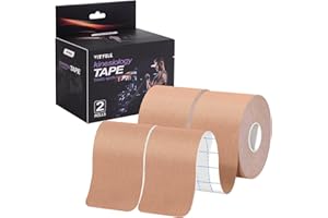 VityElk Kinesiology Tape (2 Rolls)，Elastic Premium Uncut Athletic Tape， Hypoallergenic Cotton Waterproof K Tape for Muscle Pain Relief and Joint Support 2inch x 16ft /Roll(Beige)