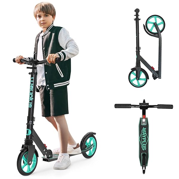 WAYPLUS AQUAS KICK SCOOTER FOR KIDS, TEENS & ADULTS – FOLDABLE, LIGHTWEIGHT, 8-INCH NON-SLIP DECK, ABEC9 BEARINGS, ADJUSTABLE HEIGHT, LIFETIME SERVICE