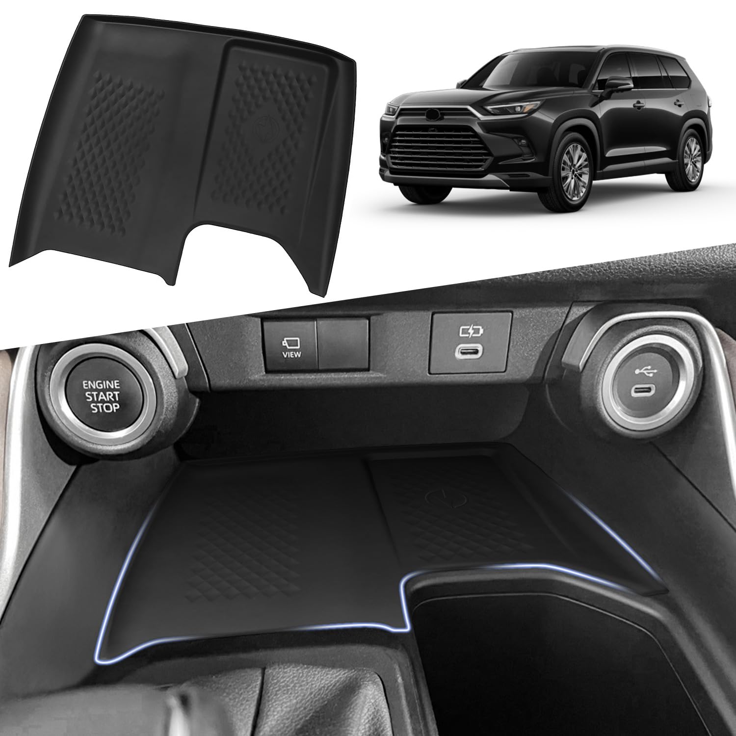 MOCHENT Wireless Charging Anti-Slip Mat for 2024 2025 2026 Toyota Grand Highlander, Silicone Waterproof Non-Slip & Anti-Scratch Center Console Phone Charger Protective Pad Liner Accessories