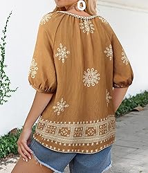 Chvity Peasant Blouses for Women Dressy Tie Front