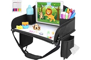WENRENER Kids Travel Tray for Car Seat, Toddler Road Trip Essentials With Drawing Kit, Travel Activities Must Haves (Black)
